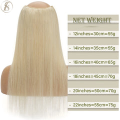 TESS V-shaped Hairpiece 75g 22inch Clip In Human Hair Extensions Hair Clip 3/4 Full Head Straight Blonde Natural Hair Extensions