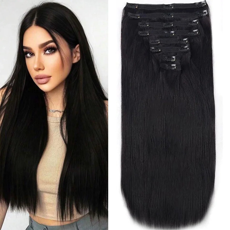 Real Natural Straight Clip in Hair Extensions 120g 8pcs 100% Human Hair Seamless Unprocessed Full Head Brazilian Virgin Hair