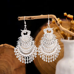 New Peacock Hidden Silver Color Earrings Women's Indian Earrings Boho Bell Tassel Dangle Earrings