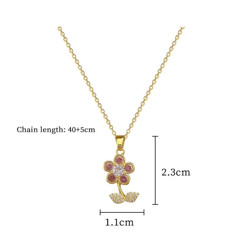 OIMG 316L Stainless Steel Gold Plated Romantic Sweet Gradient Tulip Flower Pendant Necklace For Women Princess Birthday Gifts