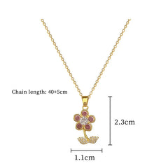 OIMG 316L Stainless Steel Gold Plated Romantic Sweet Gradient Tulip Flower Pendant Necklace For Women Princess Birthday Gifts