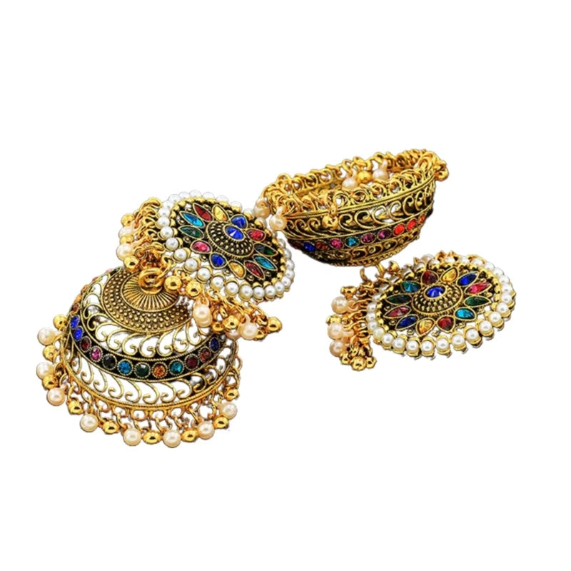 Indian Vintage Bollywood Gypsy Gold Plated Boho Bell Ear Rings Traditional Jhumka Jhumki Earrings for Women and Girls