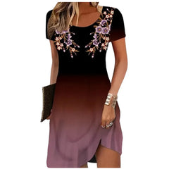 Short Sleeve Summer Dresses Fashion Women's Plus Size Clothing New Women's Dresses Gradient Flower Printing Elegant Casual 2024