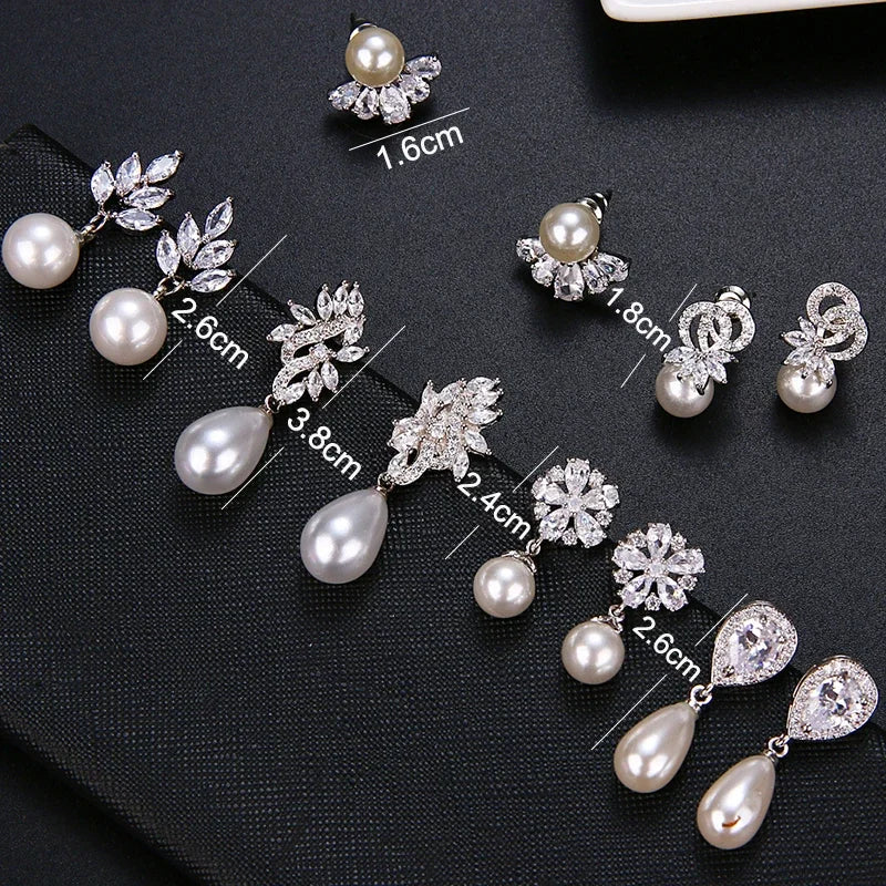 All Type Fashion Imitation Pearl Drop Earrings with Cubic Zirconia Elegant Women Wedding Earrings for Bridal India Jewelry