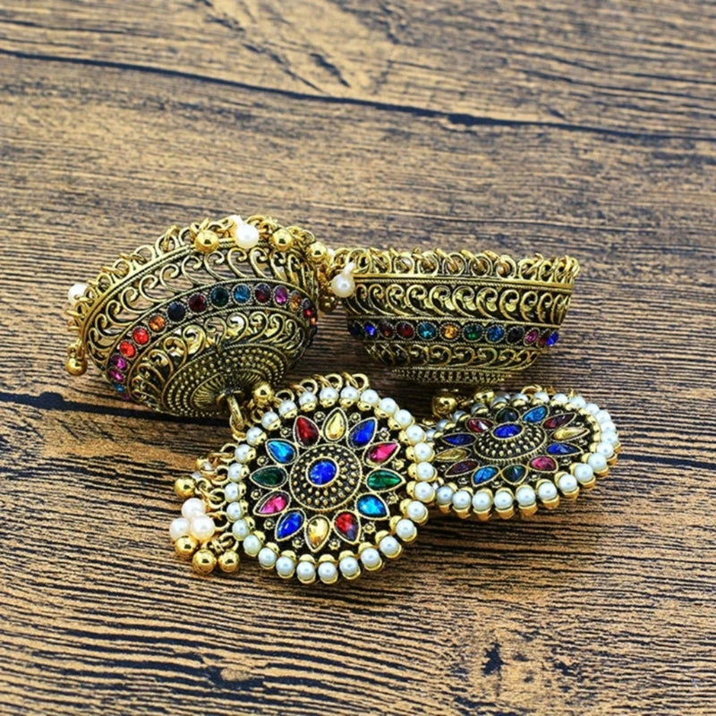 Indian Vintage Bollywood Gypsy Gold Plated Boho Bell Ear Rings Traditional Jhumka Jhumki Earrings for Women and Girls