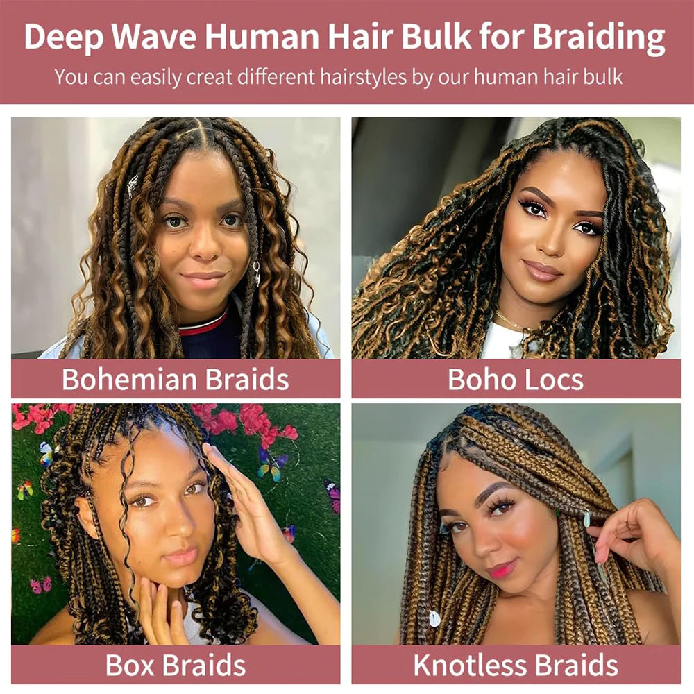 Ombre Human Braiding Hair 1 Bundle 50g 22 Inch P4/27 Deep Wave Honey Blonde Braiding Hair Highlight 100% Human Hair