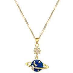 OIMG 316L Stainless Steel Gold Plated Romantic interstellar Space Moon Star Pendant Neckalce For Women Girls Temperament Gift