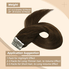 Neitsi Human Hair Tape Extensions Natural Long Straight Adhesive Skin Weft Hair 12"-28" Black Brown Color Tape In For Women