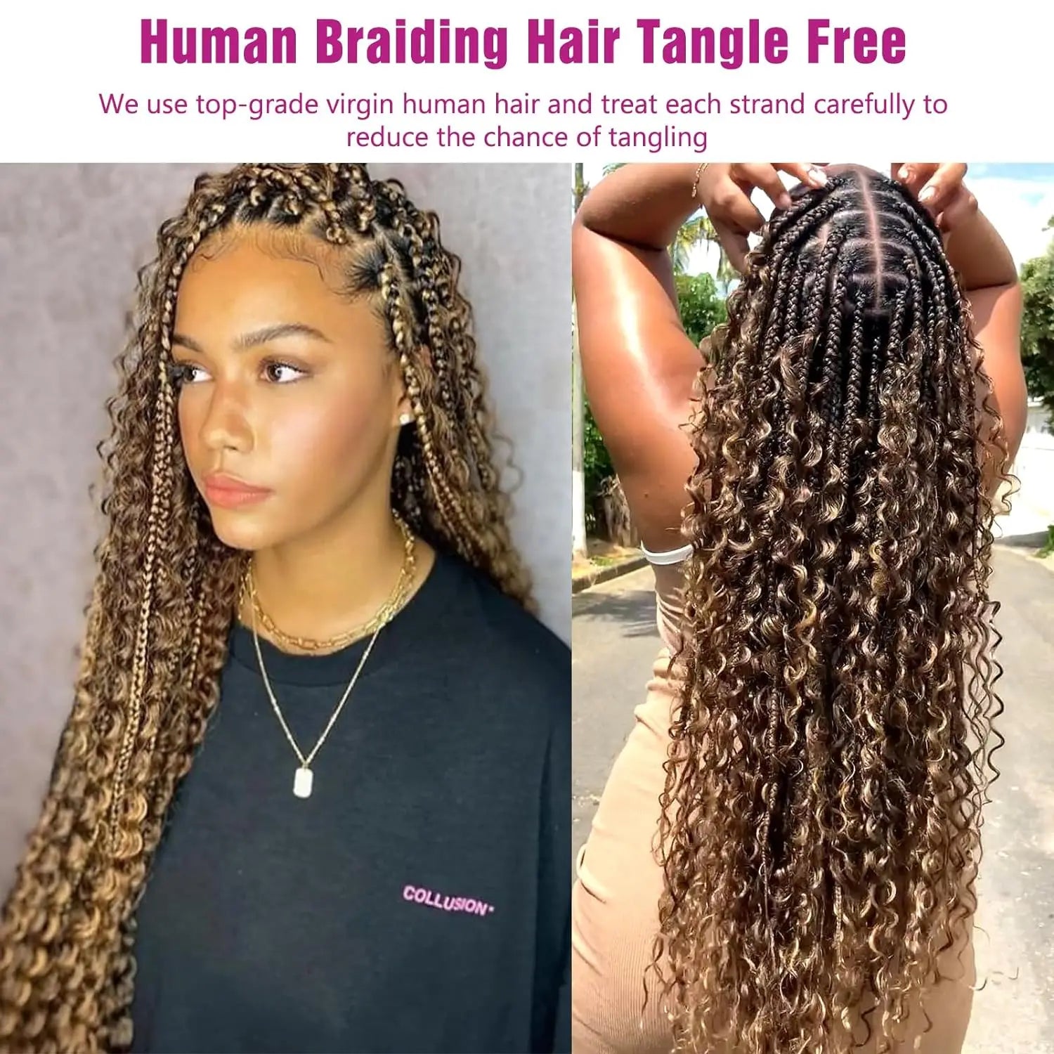 Ombre Human Braiding Hair 1 Bundle 50g 22 Inch P4/27 Deep Wave Honey Blonde Braiding Hair Highlight 100% Human Hair