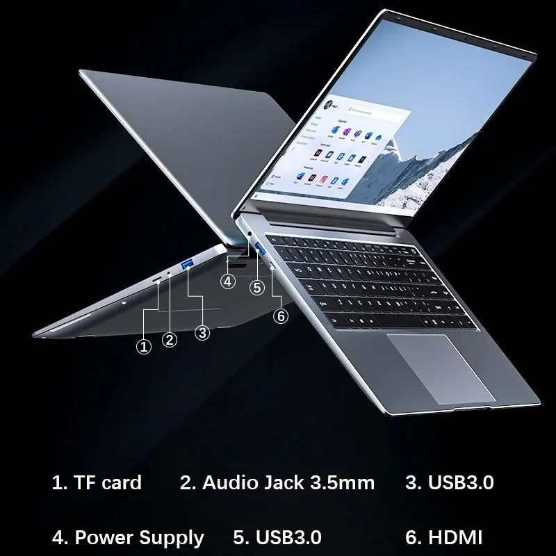 2024 New Laptop Computer Windows 11 Pro Ultra Slim Notebook 14.1 Inch Intel Pentium N3700 16GB 1024GB Office Study PC Computer