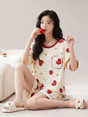 Pajamas Sleepwear Female 100 Cotton Gauze Sleepwear Summer 3 and Shorts Pajama Printing Pyjama Femme Nightwear Pj Sets