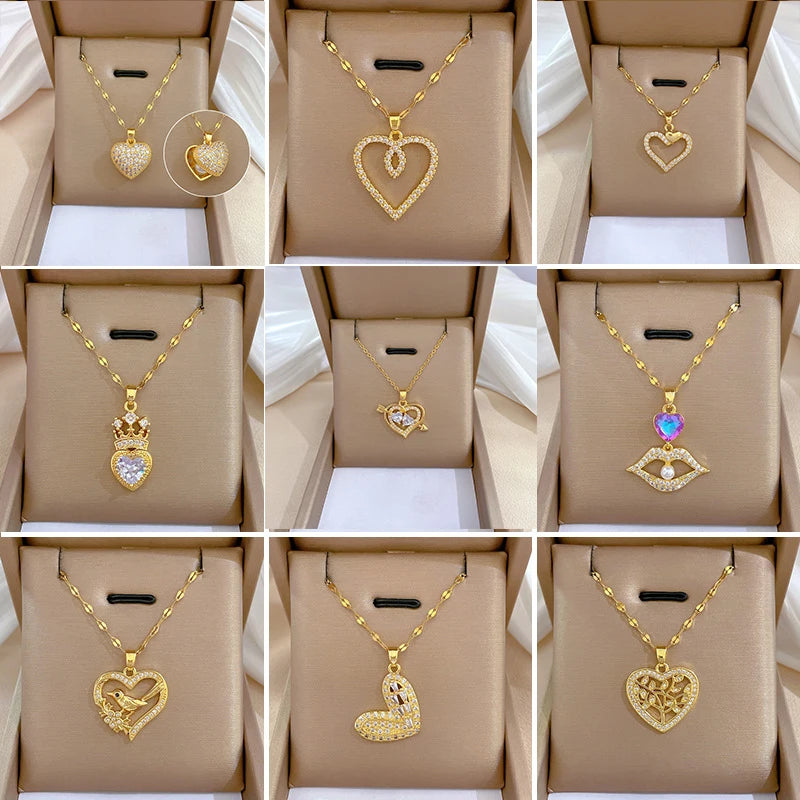 OIMG 316L Stainless Steel Multiple Styles Exquisite Heart Luxurious Temperament Gorgeous Necklace For Women Clavicle Chain