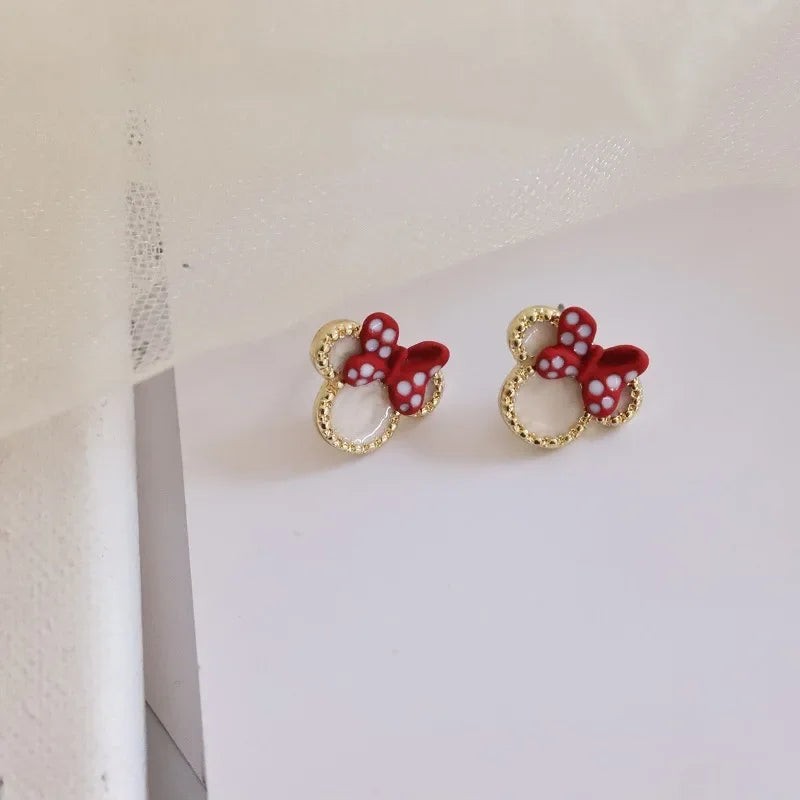 Disney Kawaii Stud Earrings Mickey Mouse Minnie Jewelry Anime Cartoon Earring Jewelry for Women Girlfriend Student Birthday Gift