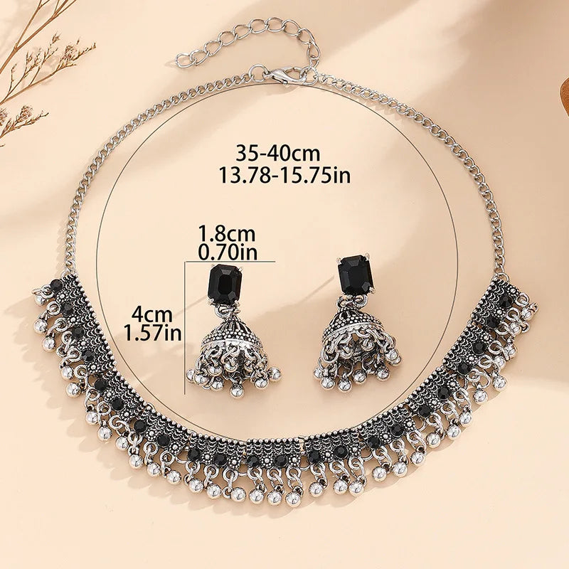 3-Piece Set Middle East India Ethnic Style Necklace Earrings Jewelry Suit Bell Tassel Earrings Vintage Wholesale