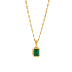 OIMG 316L Stainless Steel Gold Plated Emerald Zirconia Geometric Square Pendant Necklace For Women Girls Temperament Jewelry