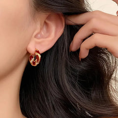 New Vintage Enamel Color Metal Texture Small Hoop Earrings for Women Trendy Gold Plated Statement Ear Buckle Creative Jewelry