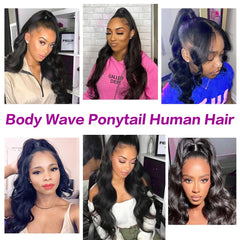 Body Wave Hair Extension Clip Ponytail 100% Human Hair Extensions Natural Black Drawstring Ponytail Extensions For Woman 26 Inch