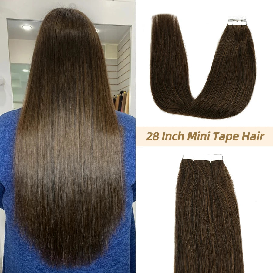 Neitsi Human Hair Tape Extensions Natural Long Straight Adhesive Skin Weft Hair 12"-28" Black Brown Color Tape In For Women