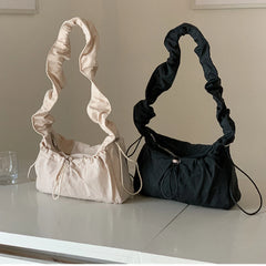 Vintage Wrinkled Shoulder Bag for Women Simple Versatile Commuting Fashion Brand Designer High Quality Drawstring Underarm Bag