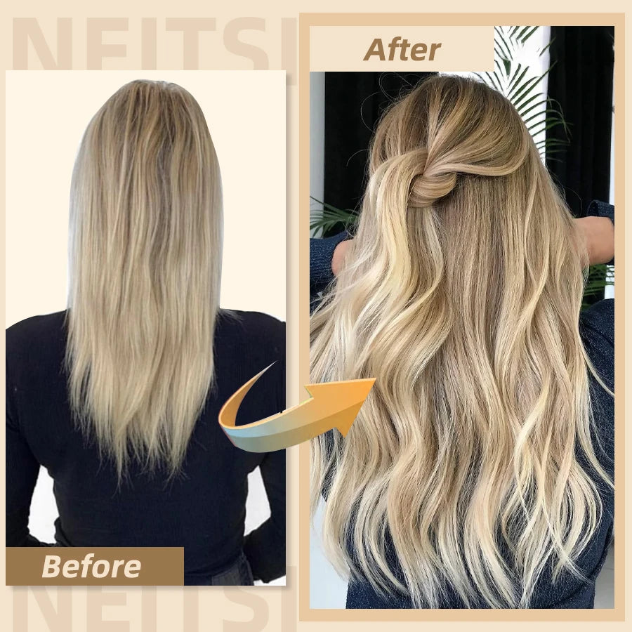 Neitsi Invisible Mini Tape In Hair Extensions Black Women 100% Natural Adhesive Human Hair Tape Ins Straight 12" 16"Blonde Ombre