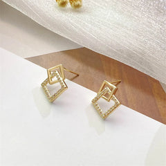 Korean Geometric Double Layers Rhombus Earrings for Women Gold Color Crystal Temperament Earring 2024 Fashion Jewelry Gift