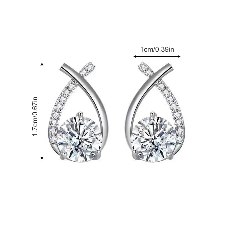 Fashion Water Drop Zircon Stud Earrings for Women Classic Cross Earring Elegant Jewelry Wedding Party Female Accessories Gifts