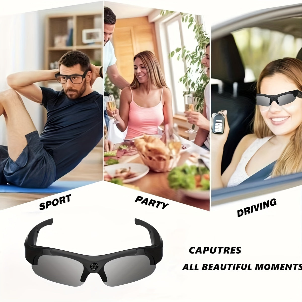 Video Glasses 1080P HD, Outdoor Camera Glasses, 1080P Smart Glasses, HD Computer Network Camera, 120 ° Wide-angle, 180 Minutes Battery Life, Suitable For Cycling, Hiking, Fishing, Coastal Beach, Tourism, 32GB Storage Card