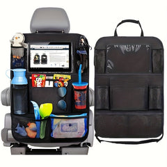 Seat Back Storage Bag Featuring Cup Holder & Foot Mat - Durable Polyester, Ideal For Travel & Essentials