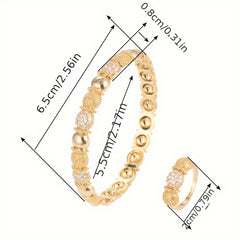 1 Pc Ring +1 Pc Bracelet Copper Jewelry Set Embellished With Shiny Zircon Elegant Luxury Style For Women Wedding Gift