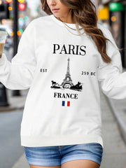 Parisian Chic Sweatshirt - Relaxed Fit, Long Sleeve, Crew Neck, Casual Style for Women - Perfect for Everyday Wear, Womens Clothing