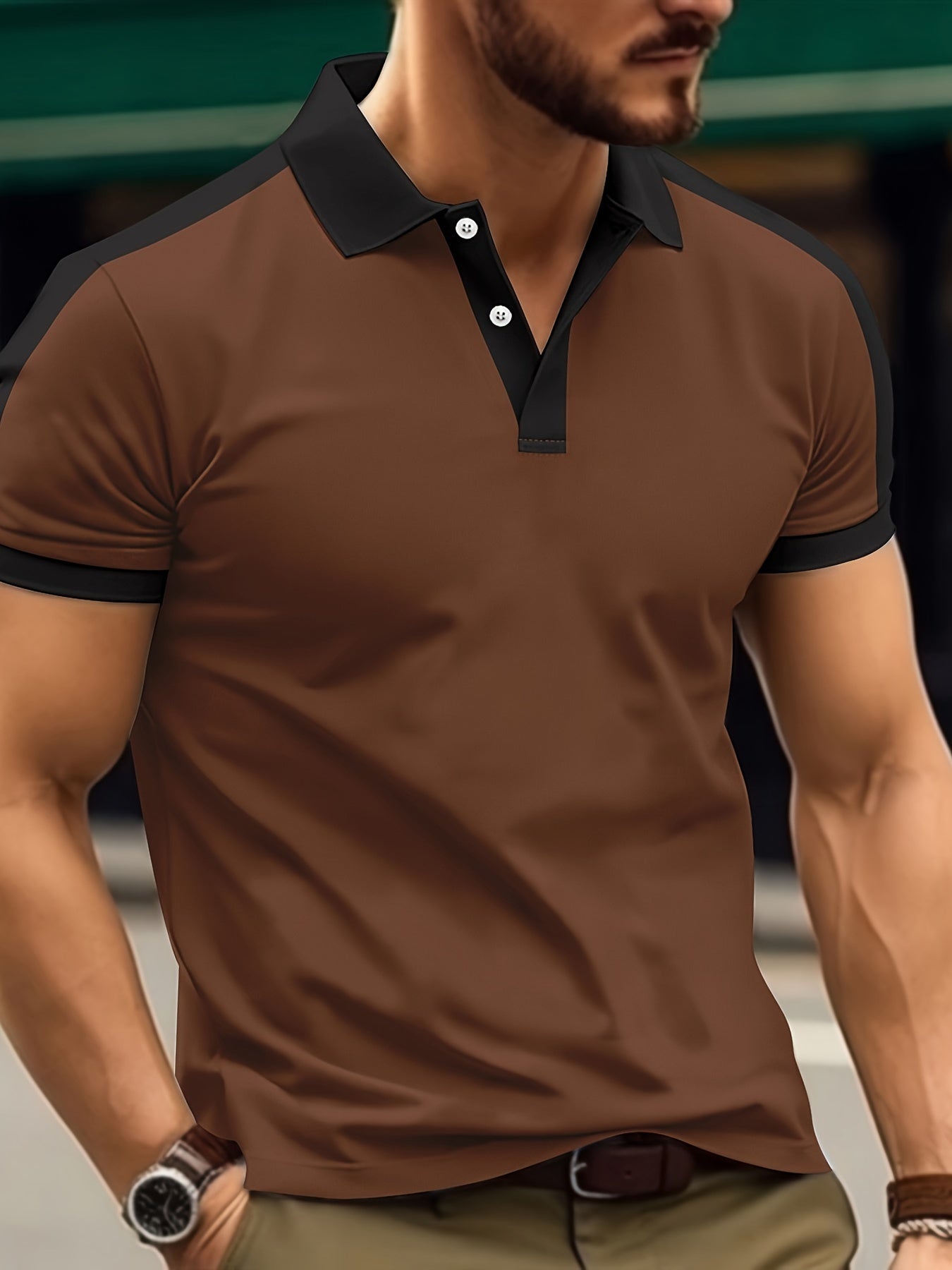 Mens Short Sleeve Solid Color Regular Fit V-Neck Golf Shirt - Breathable Cotton Knit Fabric with Slight Stretch, Button Details, and Lapel Collar Style - Perfect for Summer Casual Sports Wear