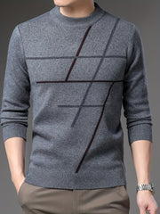 Mens Ultra-Soft Cable Stripe Knit Sweater - Comfortable & Stylish Casual Pullover - High Stretch, Crew Neck, Breathable - Perfect All-Match Fall Winter Wardrobe Essential