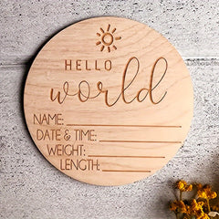 13.97 Cm Cute Announcement Sign, Birth Announcement Card, Wooden Birth Announcement Sign, Hello World Sign, Milestone Card