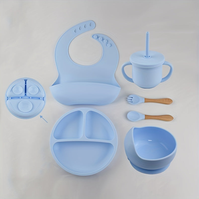 6pc BPA-Free Baby Silicone Tableware Set - Divided Feeding Plate with Suction Bowl & Spoon, Perfect for Portion Control, Safe & Fun Design, Great for Christmas, Halloween, Thanksgiving Gifts