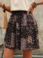 Floral Print High Waist Loose Shorts, Casual Elastic Waist Shorts For Spring & Summer, Women's Clothing