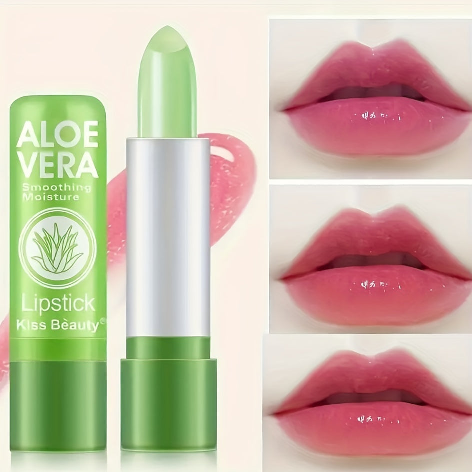 2 Pcs Aloe Vera Jelly Lipstick Long Lasting Moisturizing Non-smudge Temperature Color Changing Non-stick Cup Waterproof Lipstick Valentine's Day Gifts