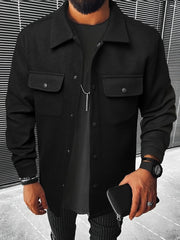 Mens Chic Flap Pocket Jacket - Stylish Button Up Design - Warm Autumn-Winter Coat for Mature Style