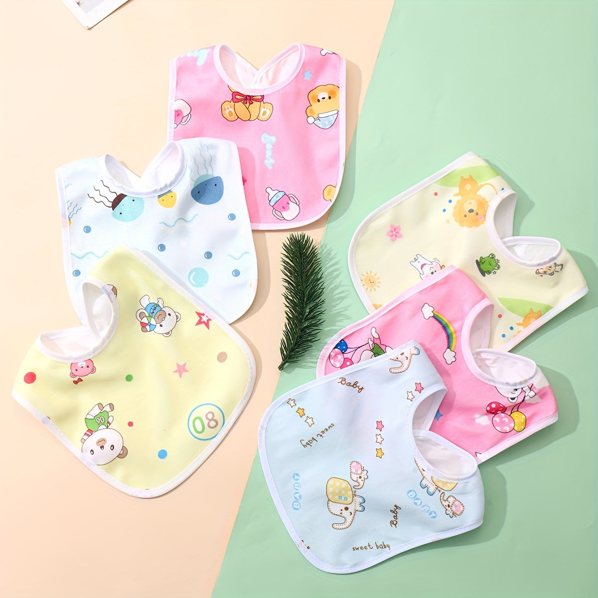 Baby Delightful Crystal Velvet Waterproof Bibs - Adorable Designs for Mess-Free Meals at Home - Luxuriously Soft, U-Shaped Protection