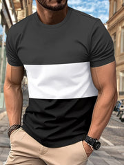 Mens Color Block Pattern Crew Neck T-shirt - Stylish Short Sleeve for Easy Movement, Ultra-Casual Design for Relaxed Fit, Breathable Fabric for Maximum Comfort, Perfect for Summer Outdoor Activities and Ideal for Outdoor Wear