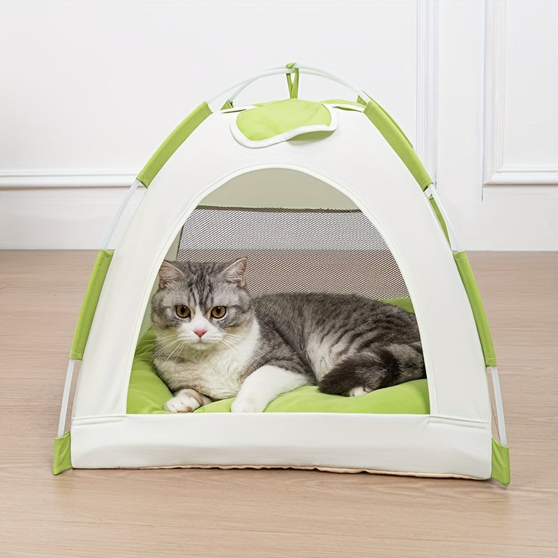 Classic Style Polyester Fiber Cat Tent - Summer Pet House Nest with Cool Sleeping Mat for Comfortable Indoor Cat and Dog Bed - Suitable for All Seasons Use