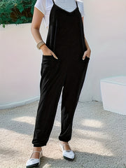 Plus Size Solid Color Overall Jumpsuit, Casual Pockets Overall Jumpsuit For Spring & Summer, Women's Plus Size Clothing