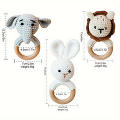 1pc Crochet Animals Rattle, Cute Rattle Built-in Bell, Shaking Bell, Rabbit Elephant Lion Rattle