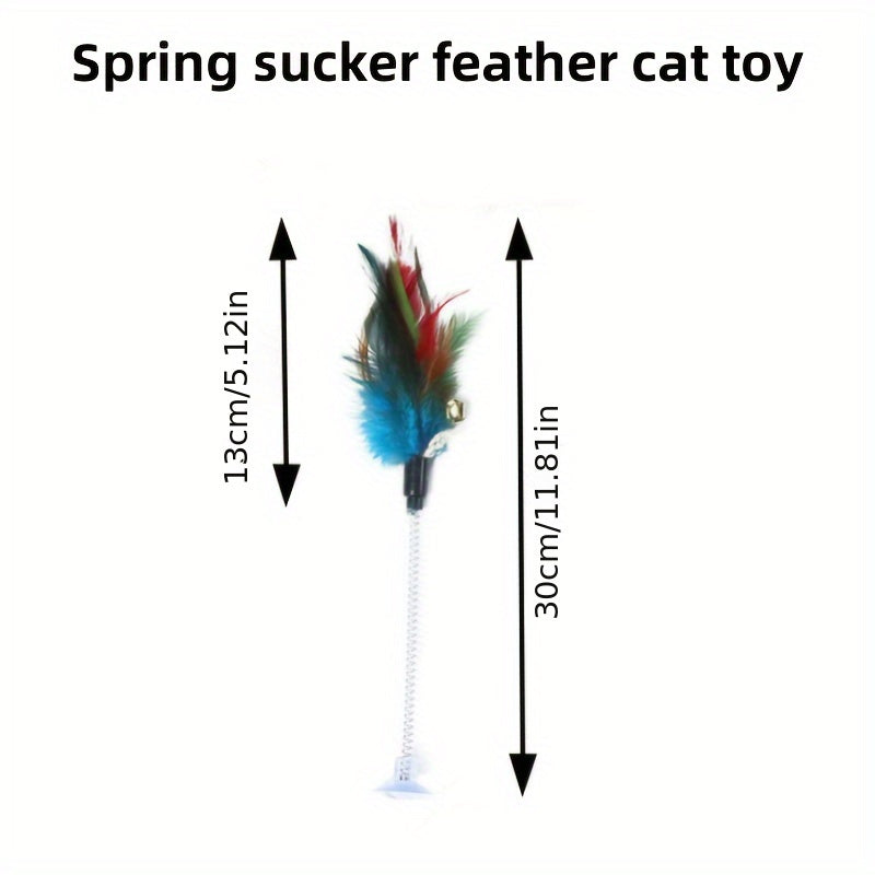 Spring Sucker Feather Cat Toy: Vibrant Feathers, Bell, and Suction Base for Feline Fun - Suitable for Cats of All Ages - Kerala Elegance