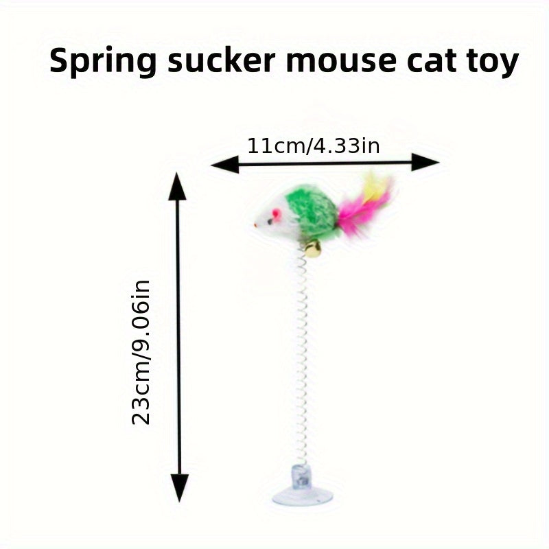 Spring Sucker Feather Cat Toy: Vibrant Feathers, Bell, and Suction Base for Feline Fun - Suitable for Cats of All Ages - Kerala Elegance