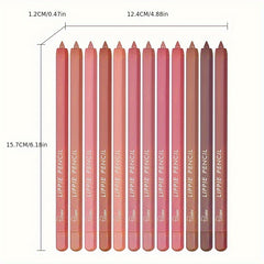 12 Colors Lip Liner Pen Set Long-Lasting, Waterproof Sweatproof, Easy Coloring Non-fading Color Rendering Lip Gloss Set Beauty Makeup