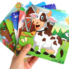 Diikamiiok 5.79in/14.7cm 20pcs/pack Wooden Puzzle Cartoon Animals Car Letter Number Pattern Jigsaw Puzzles Game, Kids Educational Learning Toys Halloween, Christmas Gift, Thanksgiving Day Gift