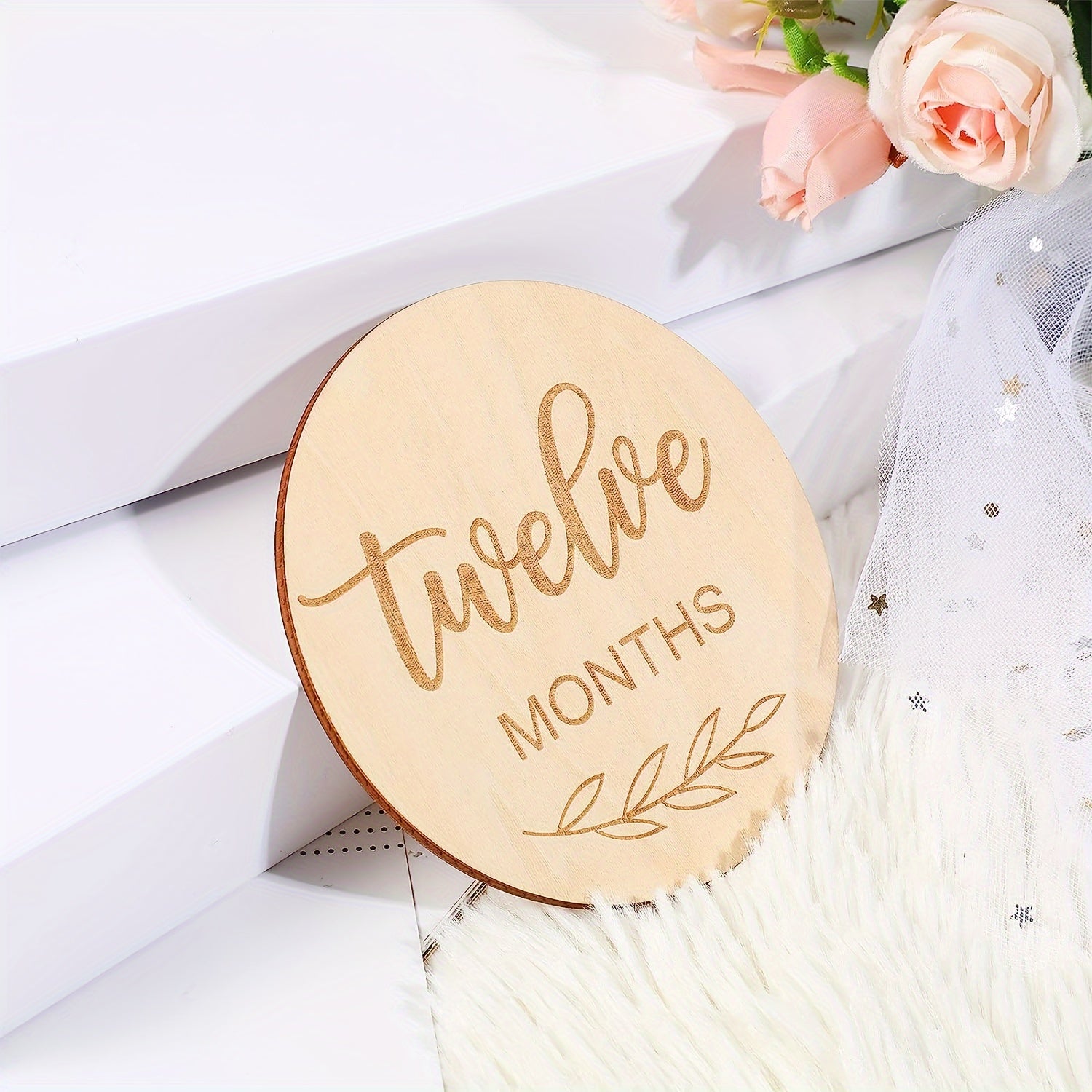 12pcs Wooden Monthly Milestone Cards, Milestone Discs For Photo Props