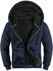 Ultra-Warm Mens Fleece Lined Hooded Coat - Extra-Thick Solid Color Jacket with Luxurious Sherpa Lining - Stylish Long Sleeve Hoodies for Cozy Autumn & Winter Wear