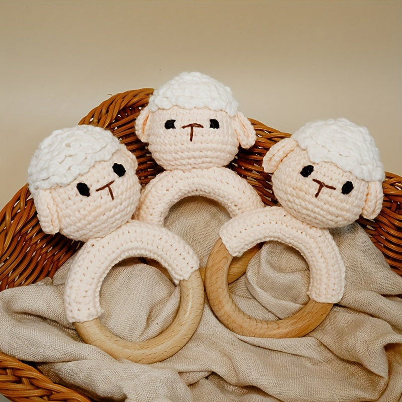 Handcrafted Baby Rattle - Cute Cartoon Sheep Design, Soft Cotton Knit Toy For Newborns To 8 Years - Perfect Gift For Christmas & More