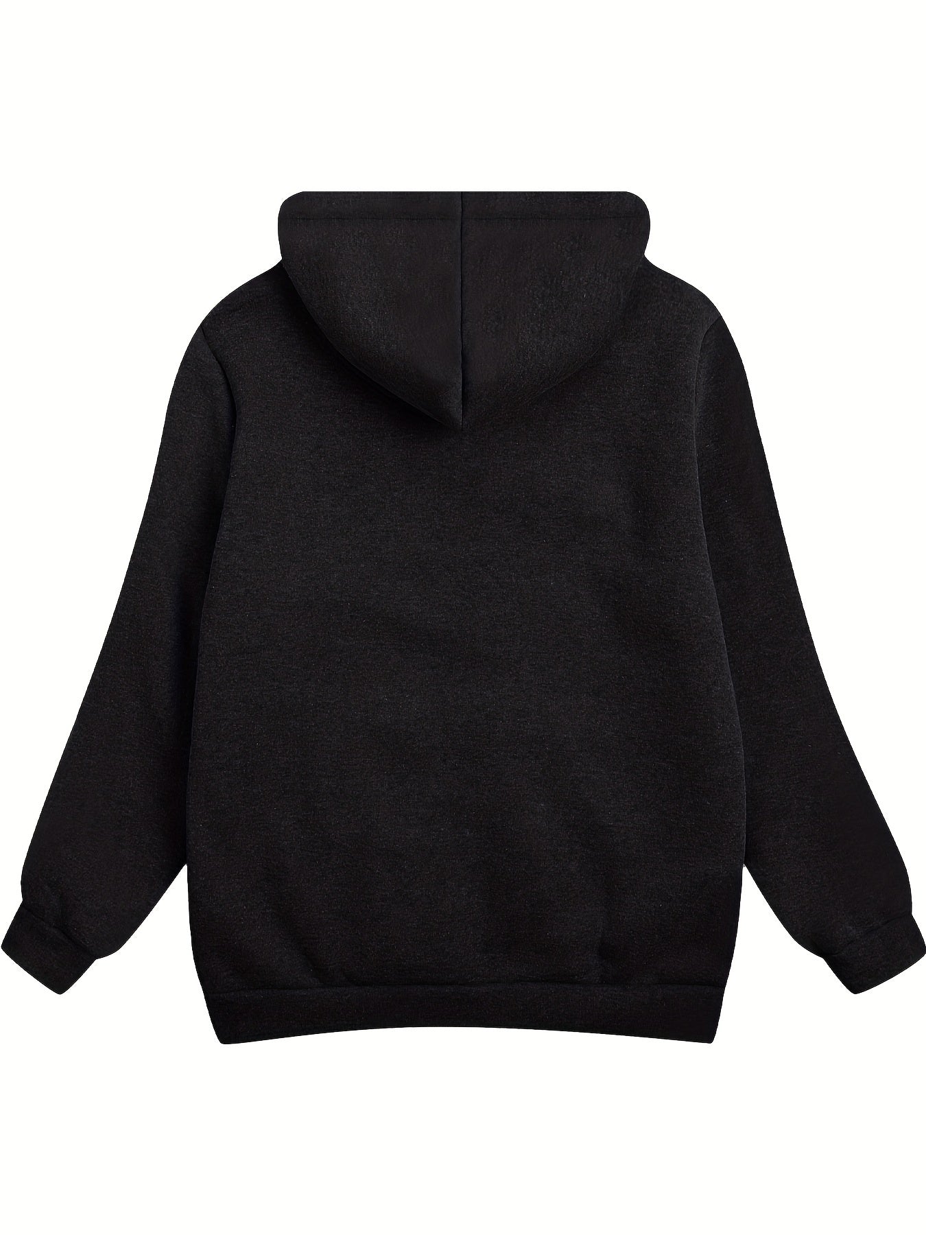 Fuzzy Hooded Jacket, Casual Zip Up Drawstring Long Sleeve Solid Outerwear, Women's Clothing